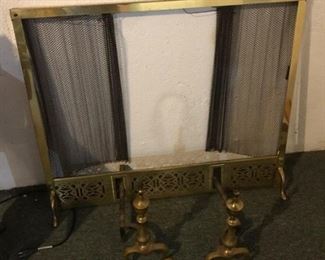 Fireplace frame brass front andirons