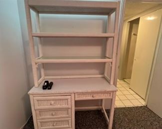 Vintage Henry Link White Wicker Desk and Shelves. This pic shows 2 Pieces stacked - They don’t have to be sold together. Excellent condition 