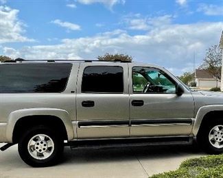 2002 Chevy Suburban C1500 LS.  5.3L/325 Engine. Auto transmission.  Immaculate inside and out.  Runs like a top.  There is no known problems with this vehicle except that the rear passenger door window does not roll up and down.  It has been very well maintainted and all maintenance records available.  One owner. Garage kept. 167,503 miles.  Title on hand.  2 key fobs.  NOTE:  WE ARE TAKING BIDS ON THIS VEHICLE.  TO LEAVE A BID CALL MICHELE AT 512-954-3050 OR COME CHECK IT OUT DURING THE SALE AND LEAVE YOUR BID ON-SITE.  THE BID STARTS AT $3000.  BIDDING WILL END ON SUNDAY, 12/11/22 AT 2:30 PM.  YOU NEED NOT BE PRESENT TO WIN BUT WHOEVER HAS THE HIGHEST BID AT 2:30 AFTER ALL ACTIVE BIDDING HAS CEASED WILL BE ABLE TO TAKE IT HOME.