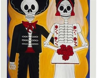 1104
Emilia Garcia
20th century
"Boda En Mictlan," 2006
Giclee print on paper
Edition: 5/50
Signed lower right: Emilia Garcia; titled lower center
Image: 25" H x 20" W; Sheet: 28" H x 23" W
Estimate: $300 - $500