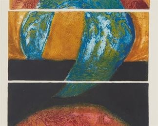 1139
Angel "Andy" Eusebio Rivero Sierra
b. 1965
"Tierra Viento Y Fuego," 2002
Collagraph on paper
Edition: 13/13
Signed, titled, and dated in pencil in the lower margin: Andy
Plate: 24.5" H x 16" W; Sheet: 27.5" H x 18" W
Estimate: $500 - $700