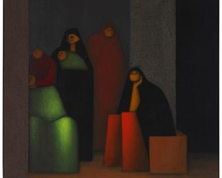 1154
Jesus Mariano Leuus
b. 1948
"Contemplado La Noche," 1965
Oil with sand on canvas
Signed and dated: Jesus Leuus; titled and dated again on a gallery label affixed verso
25.5" H x 28.5" W
Estimate: $1,200 - $1,800