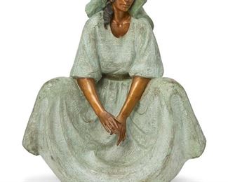 1187
Victor Gutierrez
b. 1950
Seated Woman, 1987
Patinated bronze
Edition: VII-X
Signed, dated, and numbered in the casting: Victor Gutierrez / 87
32" H x 27" W x 15.25" D
Estimate: $2,000 - $4,000
