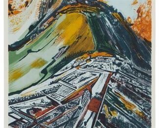 1196
David Siqueiros
1896-1974
"Vista Aerea," Machu Picchu
Lithograph in colors on paper
Edition: XI/XXV
Signed in pencil lower right: DA Siqueiros; numbered in pencil lower left
Image: 20.75" H x 15.5" W; Sight: 22.75" H x 16.75" W
Estimate: $600 - $800