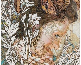 1222
George Yepes
b. 1955
"Faun," 2002
Acrylic on canvas
Signed and dated lower left: Yepes; titled on a label affixed verso
30" H x 24" W
Estimate: $500 - $700