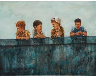 1233
Kadir Lopez Nieves
b. 1972
"Esperando La Marea," 2004
Acrylic on linen
Signed together with the artist's birth year lower right: Kdir / 1972; titled and dated by repute
41.25" H x 55" W
Estimate: $1,000 - $1,500