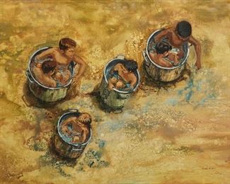 1234
Kadir Lopez Nieves
b. 1972
"Recates De Arena"
Acrylic on linen
Signed together with the artist's birth year at the lower right: Kdir / 1972
51.25" H x 70.75" W
Estimate: $1,000 - $1,500