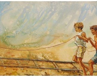 1235
Kadir Lopez Nieves
b. 1972
"La Linea Infinita," 2003
Acrylic on linen
Signed together with the artist's birth year, and titled, lower left: Kdir / 1972; dated by repute
39.25" H x 52.75" W
Estimate: $1,000 - $2,000