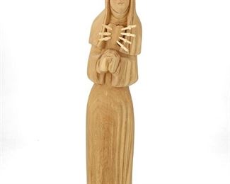 1255
A Carved Wood Nuestra Senora De Dolores, By Victoria Garcia Parrett
21st century
Signed: Victoria Garcia Parrett
The devotional carved wood sculpture depicting Nuestra Senora de Dolores, Our Lady of Sorrows
15" H x 3.25" W x 2.5" D
Estimate: $200 - $400