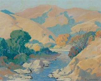 2002
Carl Sammons
1883-1968
River Through A Canyon Lined With Trees
Oil on canvas board
Signed lower right: Carl Sammons
11" H x 15" W
Estimate: $1,000 - $1,500