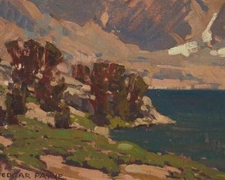 2005
Edgar Alwin Payne
1883-1947
"Sierra Lake"
Oil on canvas laid to board
Signed lower left: Edgar Payne; titled on an artist's label affixed verso
12" H x 14" W
Estimate: $8,000 - $12,000