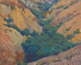 2009
20th Century American School
"The Canyon, San Rafael Mts.," 1932
Oil on canvas board
Initialed indistinctly and dated lower right
11.75" H x 8.75" W
Estimate: $1,000 - $1,500