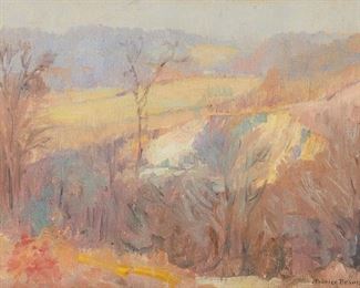 2013
Maurice Braun
1877-1941
Autumn Landscape
Oil on canvas laid to artist board
Signed lower right: Maurice Braun
10.25" H x 14" W
Estimate: $4,000 - $6,000