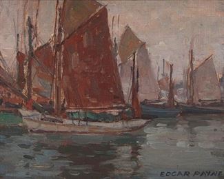 2018
Edgar Alwin Payne
1883-1947
Brittany Fishing Boats
Oil on canvas board
Signed lower right: Edgar Payne
10.5" H x 13.75" W
Estimate: $8,000 - $10,000