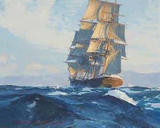 2019
Christopher Blossom
b. 1956
"Land Fall Calif. Coast"
Oil on linen
Signed lower left: Christopher Blossom; titled on the stretcher
9" H x 12" W
Estimate: $3,000 - $5,000