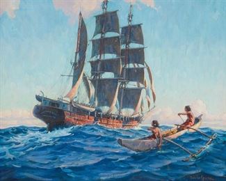 2023
Joe Duncan Gleason
1881-1959
"The Wanderer In Southern Seas"
Oil on canvas
Signed lower right: Duncan Gleason; titled on an artist label affixed verso
20.25" H x 24" W
Estimate: $3,000 - $5,000