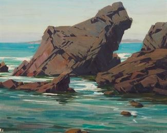 2033
Sam Hyde Harris
1889-1977
"Sea Sentinels"
Oil on canvas board
Signed lower right: Sam Hyde Harris; signed again, titled and numbered verso: #512
18" H x 24" W
Estimate: $2,000 - $3,000