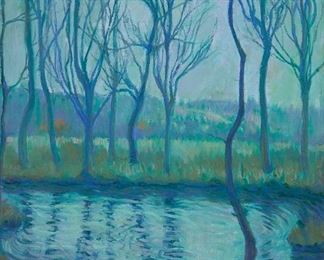 2042
Theodore Earl Butler
1861-1936
"Poplar Trees Along The Epte," 1908
Oil on canvas
Signed and dated lower left: T.E. Butler
28.75" H x 23.5" W
Estimate: $20,000 - $30,000