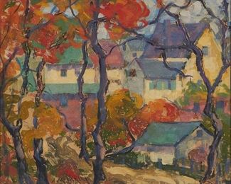 2043
Abram Molarsky
1880-1955
Expressionist Landscape
Oil on board
Signed lower left: A Molarsky
14.25" H x 17" W
Estimate: $1,000 - $2,000