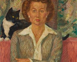 2048
John Sloan
1871-1951
"Ruth And Winkie," 1947
Oil on Masonite
Signed and dated lower right: John Sloan; signed and dated again, titled and numbered verso: JS 550
24" H x 20" W
Estimate: $5,000 - $7,000