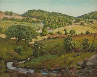 2055
Ben Foster
1852-1926
A Hilly Landscape With A Cozy Cottage
Oil on canvas
Signed lower left: Ben Foster
25.5" H x 30.5" W
Estimate: $2,000 - $3,000