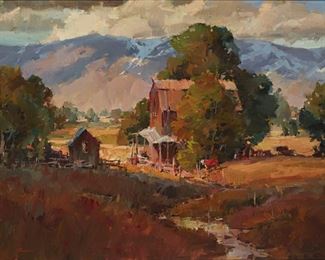 2064
Steve Songer
b. 1941
"Barn In Spring City"
Oil on canvas
Signed lower left: Songer; titled on Taminah Gallery invoice
30" H x 40" W
Estimate: $5,000 - $7,000