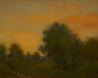 2072
George Inness NA
1825-1894
"A Summer Landscape"
Oil on canvas
Signed lower left: G. Inness; titled verso; titled secondarily on letter of authenticity
12" H x 16" W
Estimate: $20,000 - $30,000