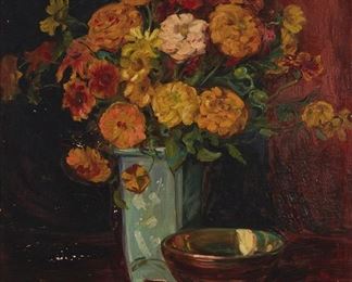 2078
Ruth Eaton Peabody
1893-1966
Floral Still Life
Oil on canvas
Signed lower right: Ruth Eaton Peabody; signed again verso
25" H x 20" W
Estimate: $3,000 - $5,000
