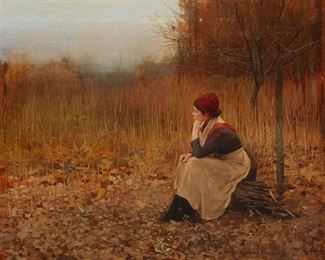 2081
Charles Morgan McIlenney
1858-1904
"The Shadows Of Twilight Fall Silent And Gray," Circa 1889
Oil on canvas
Signed lower right: C. Morgan McIlhenney
16.25" H x 20.25" W
Estimate: $10,000 - $15,000