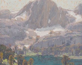 2089
Edgar Alwin Payne
1883-1947
Lakeside High Sierra Landscape With Snow-Capped Mountains
Gouache and watercolor on paper
Signed lower right: Edgar Payne
Sight: 13.5" H x 14" W; Sheet: 14" H x 14.5" W
Estimate: $5,000 - $7,000
