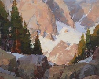 2093
Steve Songer
b. 1941
"Rocky Outlet"
Oil on canvas
Signed lower right: Songer; titled on a piece of canvas affixed verso
30" H x 24" W
Estimate: $4,000 - $6,000