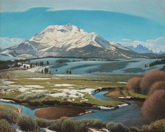 2095
Robert Clunie FIBA
1895-1984
Snow-Capped Mountains
Oil on canvas
Signed lower right: Robert Clunie
30" H x 36" W
Estimate: $3,000 - $5,000
