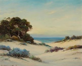 2101
Alexis M. Podchernikoff
1886-1933
Coastal Trees And Lupine
Oil on canvas
Signed lower left: A.M. Podchernikoff and with the ©
20" H x 24" W
Estimate: $2,500 - $3,500