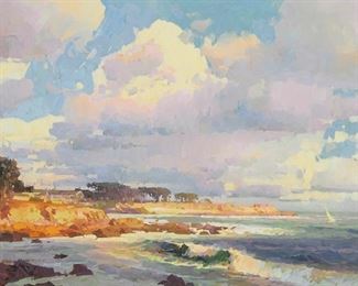 2104
Calvin Liang
b. 1960
"Pacific Grove"
Oil on canvas
Signed lower left: Calvin Liang; titled by repute
20" H x 30" W
Estimate: $2,000 - $3,000