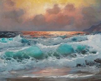 2105
Alexander Dzigurski
1911-1995
Seascape
Oil on canvas
Signed lower rigth: A. Dzigurski
Sight: 24" H x 48" W
Estimate: $3,000 - $5,000