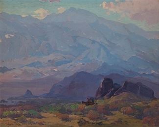 2107
Fred Grayson Sayre
1879-1939
Two Riders In A Mountain Landscape
Oil on canvas
Signed lower left: F. Grayson Sayre
24" H x 30" W
Estimate: $2,000 - $3,000