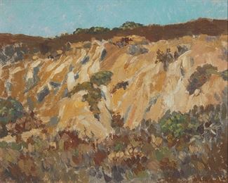 2112
Carl Oscar Borg
1879-1947
Mountain Landscape
Oil on canvas
Signed lower right: Carl Oscar Borg; estate number verso: 4-198
9.5" H x 12" W
Estimate: $2,000 - $3,000