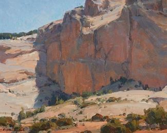 2114
Clyde Aspevig
b. 1951
"Johnson Canyon," 2012
Oil on linen board
Signed and dated lower left: C. Aspevig
12" H x 16" W
Estimate: $3,000 - $5,000