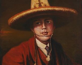 2118
Frank Coburn
1862-1938
"Vaquero"
Oil on canvas laid to Masonite
Signed lower right: Frank Coburn; titled by repute
24" H x 20" W
Estimate: $3,000 - $5,000