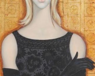 2128
Margaret Keane
1927-2022
"Not Quite," 1963
Oil on canvas
Initialed, signed and dated lower right: MDH / Margaret Keane; titled by repute
36" H x 18" W
Estimate: $4,000 - $6,000