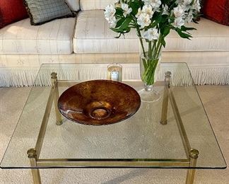 Living Room Sofa along with Glass and Brass Cocktail Table