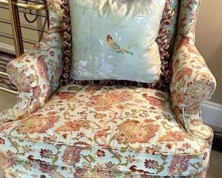 Floral Print Wingback Chair with Chippendale Legs