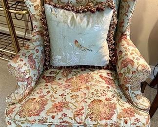Floral Print Wingback Chair with Chippendale Legs