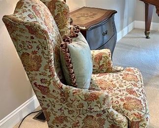 Floral Print Wingback Chair with Chippendale Legs