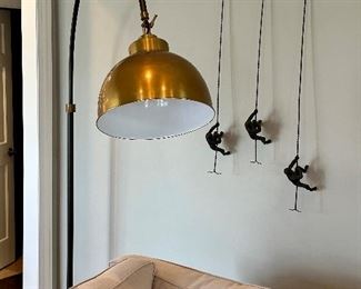 Pottery Barn Winslow Arc Sectional Floor Lamp with Brass Shade Hood.