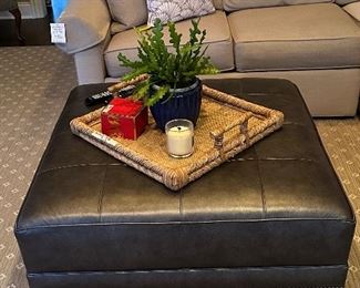 Ethan Allen Leather Upholstered Ottoman 37" Square