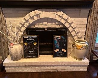 View of Fireplace with a Beautiful Umbrella Holder Made in Italy. Signed by Cast Members from Broadway Play "Cats" and "Grease"