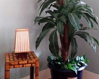 Oriental Table, Lamp & Pottery Planter with Faux Plant