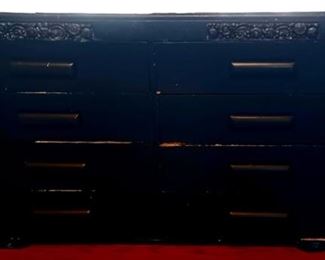 Black Painted English Dresser Chest with Carved Elements