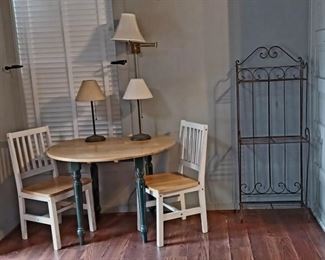 Breakfast Table with Chairs ~ Iron Bakers Rack ~ Table Lamps